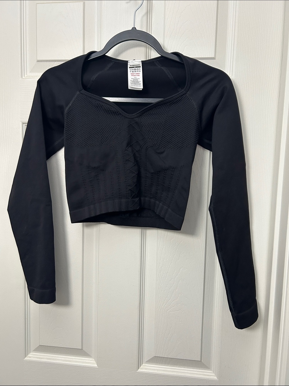Gymshark Ladies Black Bodycon Cropped long sleeve top with designs